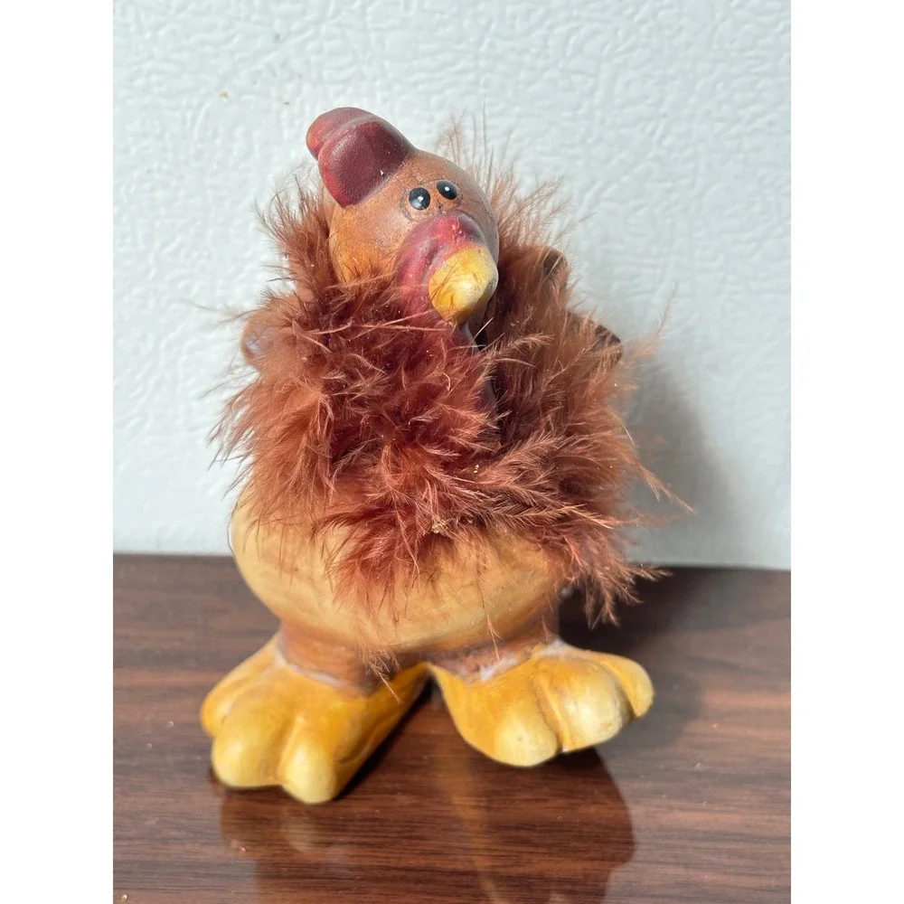 Vintage‎ Ceramic Turkey Figurine with Feather Collar Thanksgiving Decor Brown